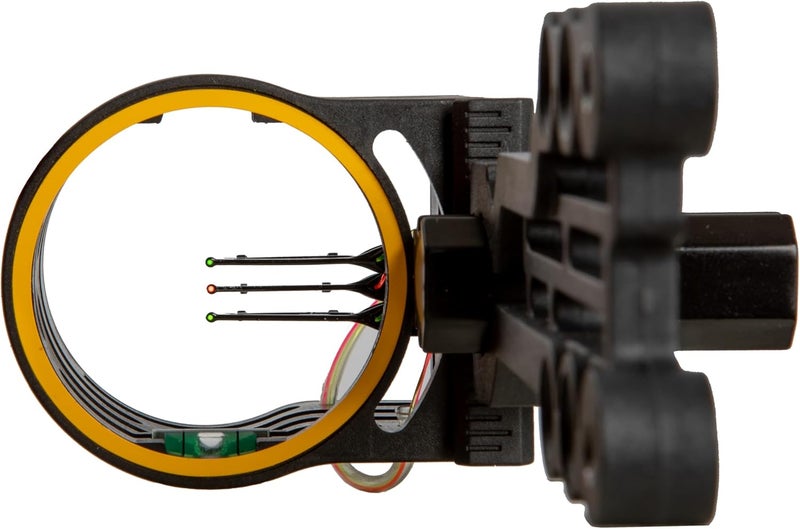 Trophy Ridge Gem 3-Pin Bow Sight – .019” Fiber Optic Pins for Low-Light Accuracy, Reversible Design for Left or Right-Handed Shooters, Removable Level, Yellow Hood Accent for Quick Target Acquisition - Image 3